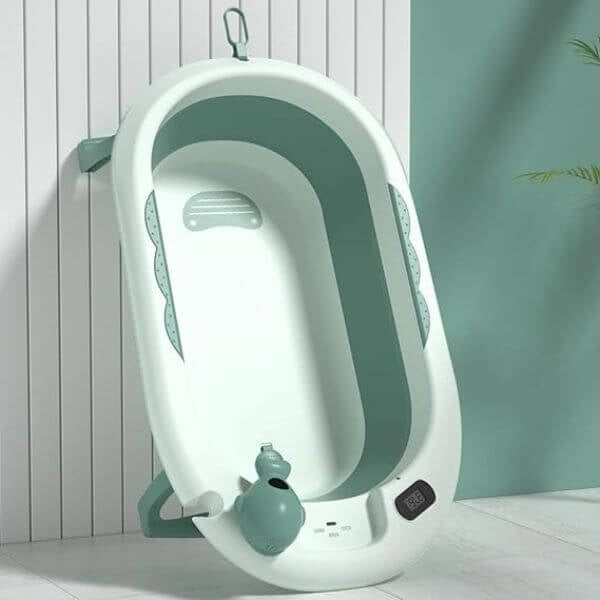 Foldable Baby Bathtub with Thermometer and Anti-Slip Design